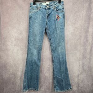 Mossimo Supply Co Denim Blue Jean Flare Bottoms Floral Pants Junior Size 7